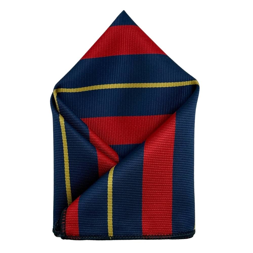 Navy Microfiber Pocket Square For Men with Red & Yellow Stripes Design