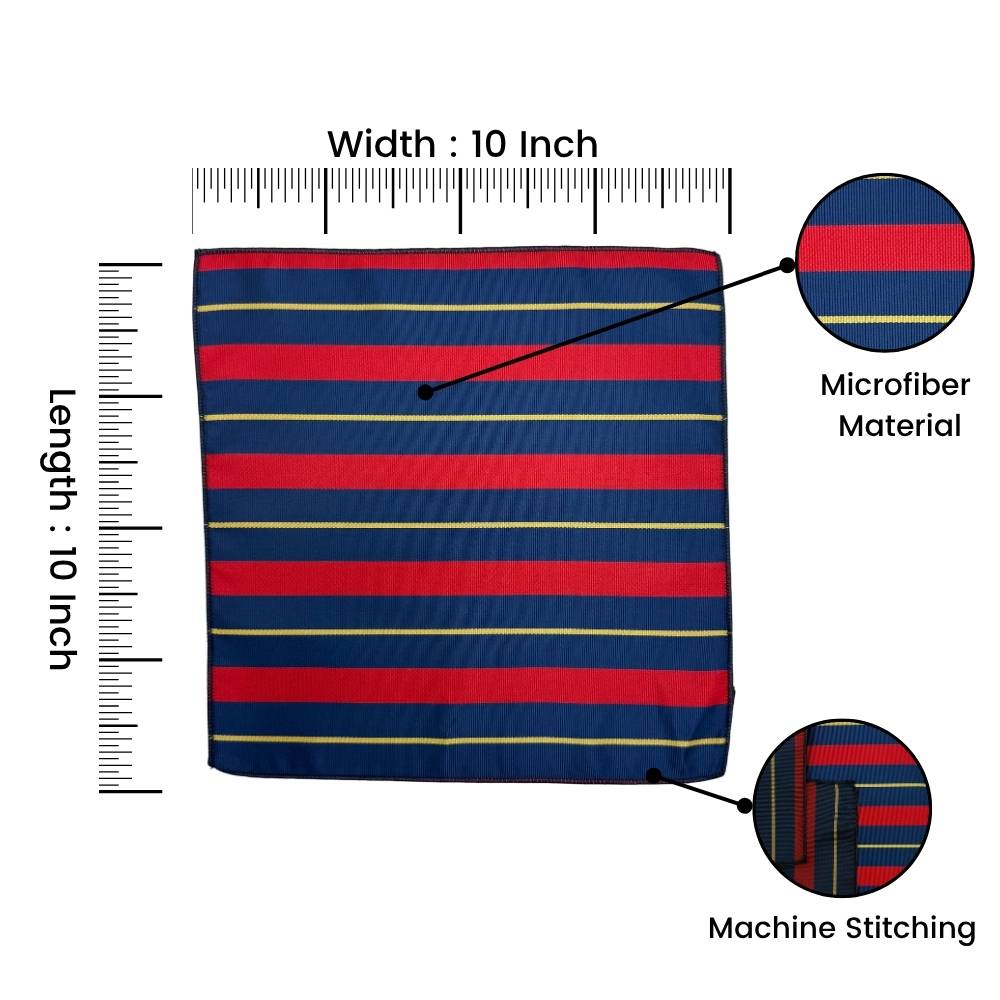 Navy Microfiber Pocket Square For Men with Red & Yellow Stripes Design