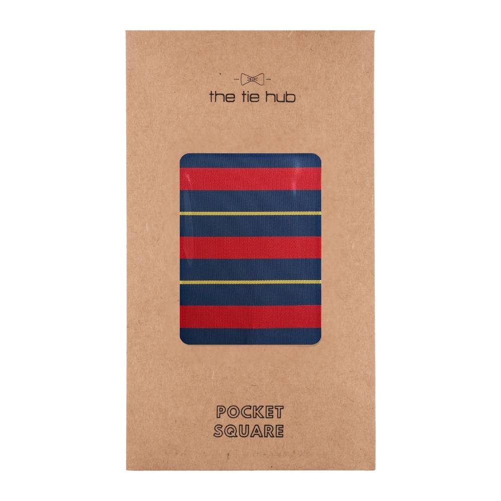 Navy Microfiber Pocket Square For Men with Red & Yellow Stripes Design