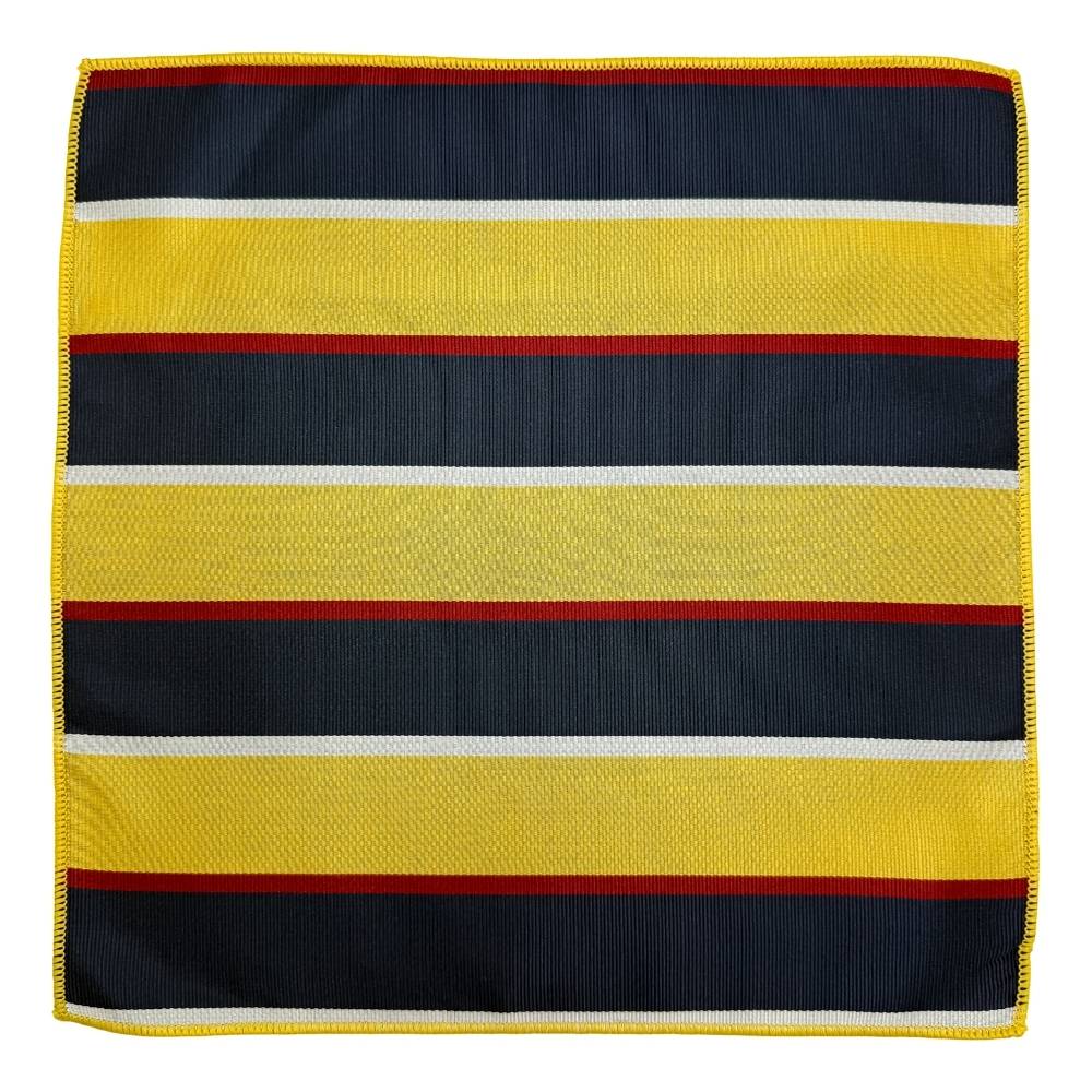 Yellow & Navy Microfiber Pocket Square For Men with Stripe Design