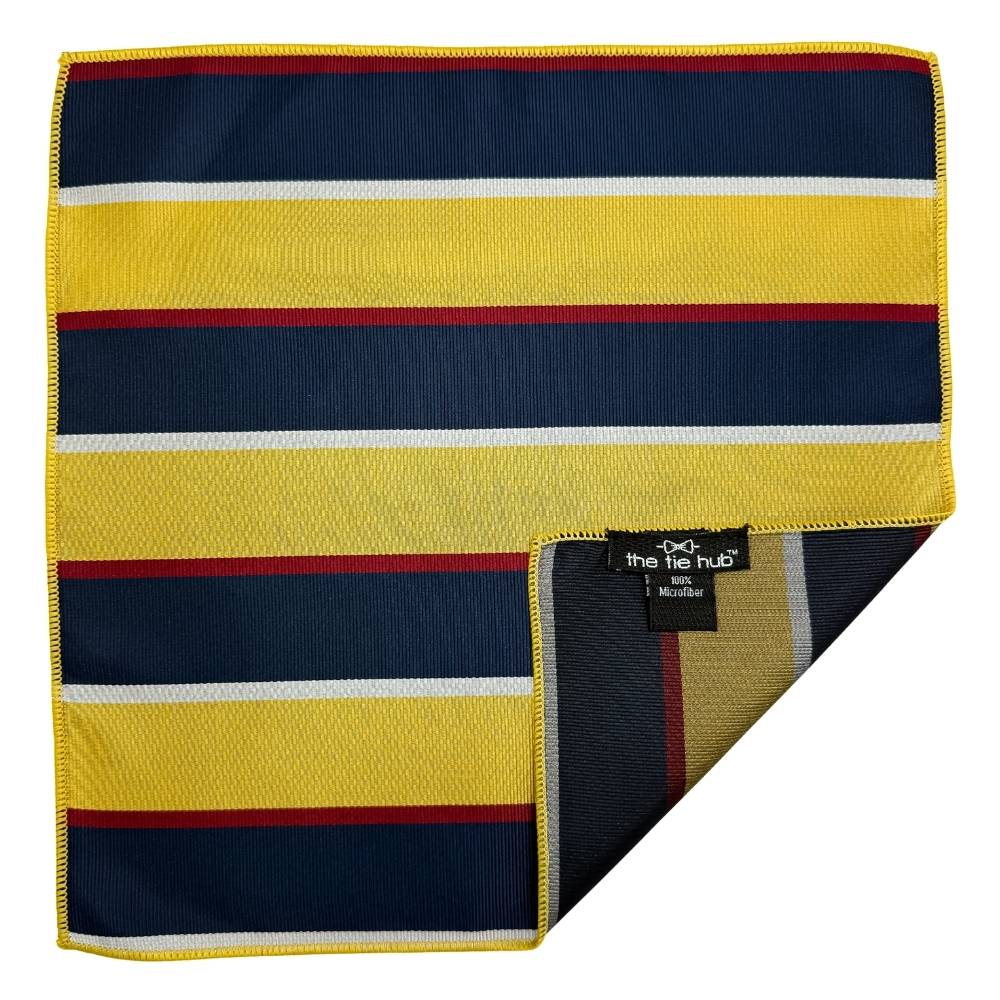 Yellow & Navy Microfiber Pocket Square For Men with Stripe Design