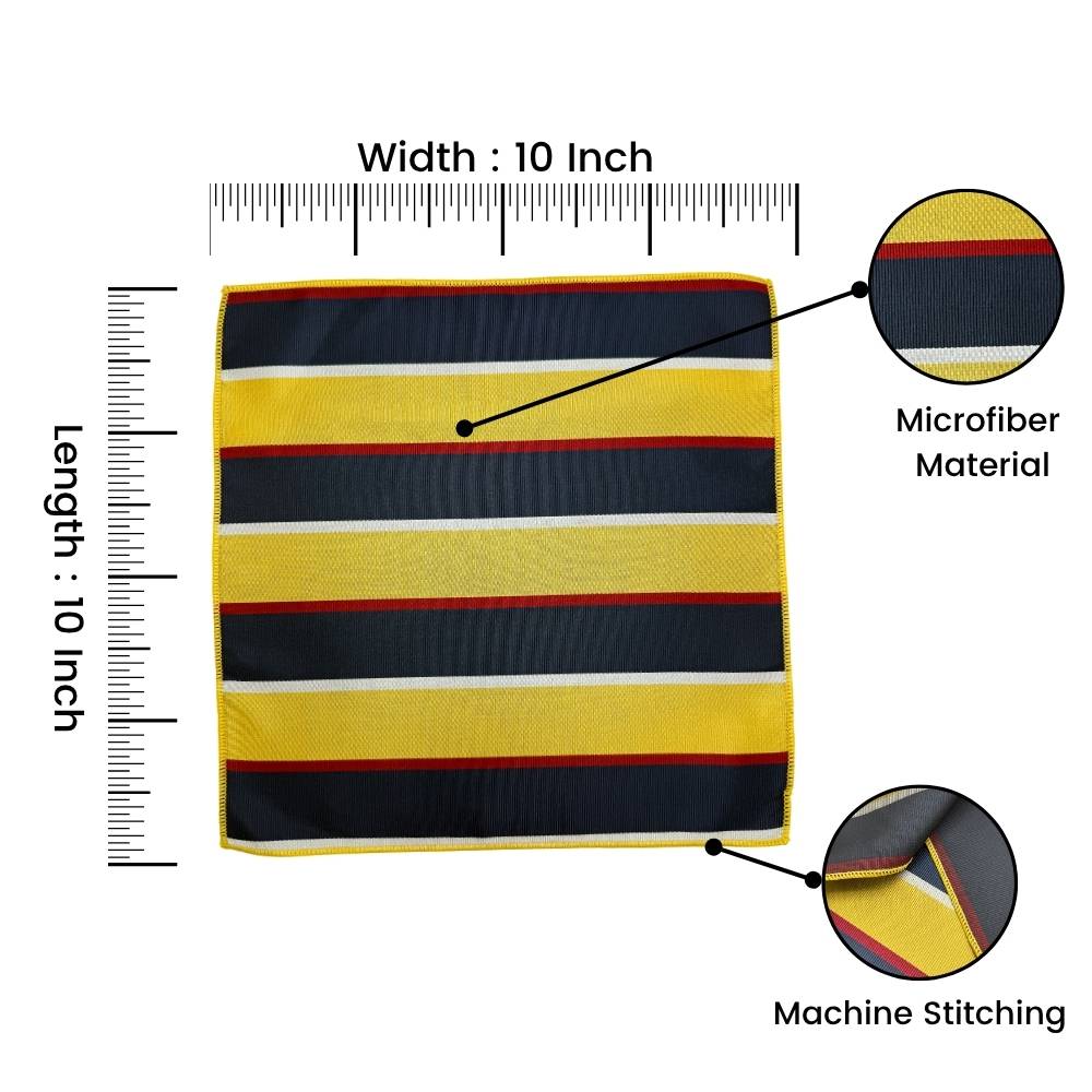 Yellow & Navy Microfiber Pocket Square For Men with Stripe Design