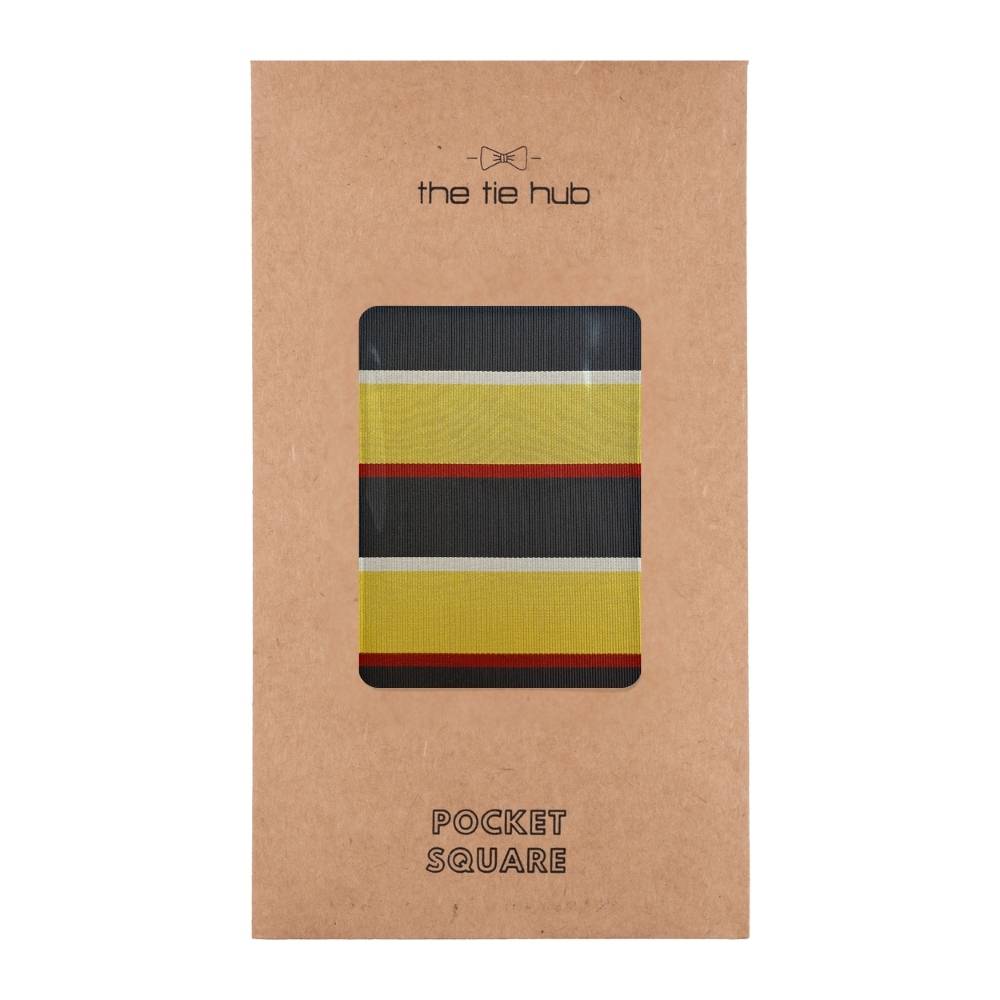 Yellow & Navy Microfiber Pocket Square For Men with Stripe Design