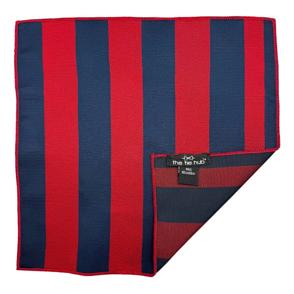 Red & Navy Microfiber Pocket Square For Men with Stripe Design