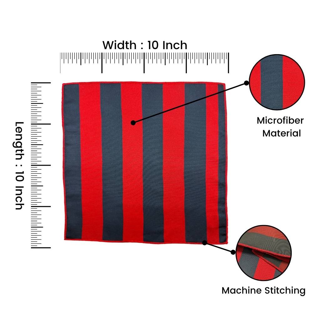 Red & Navy Microfiber Pocket Square For Men with Stripe Design