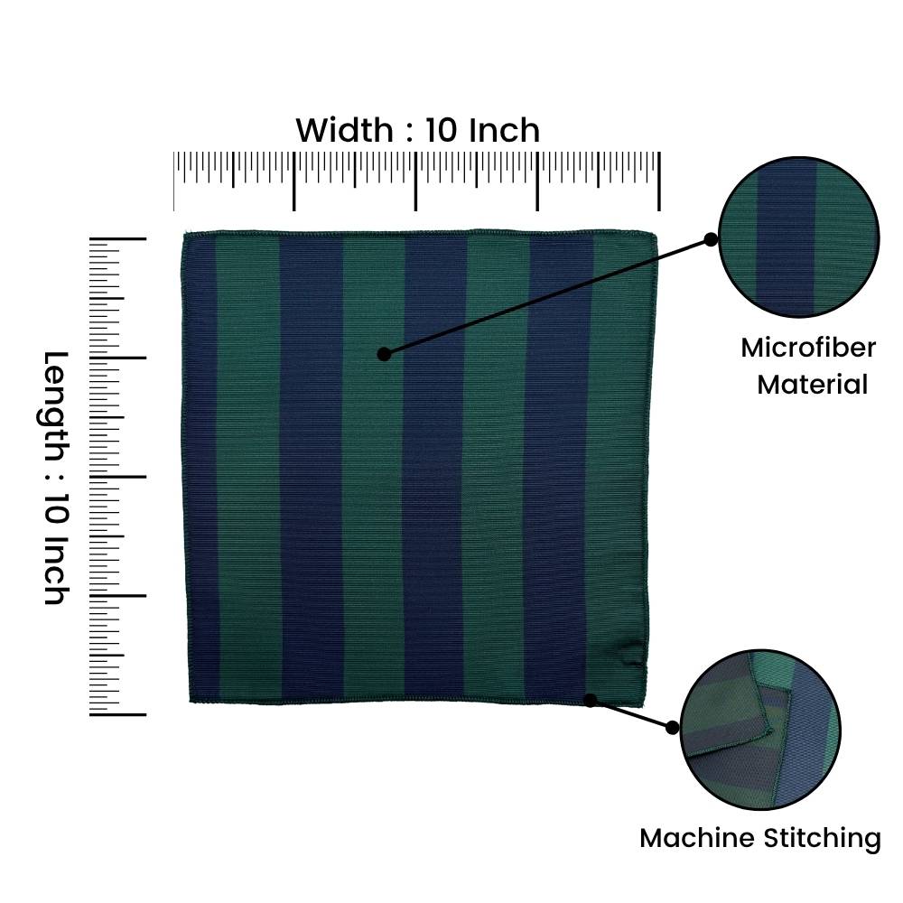 Green & Navy Stripe Microfiber Pocket Square