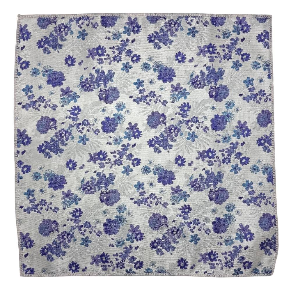 White Microfiber Pocket Square For Men with Purple Floral Design