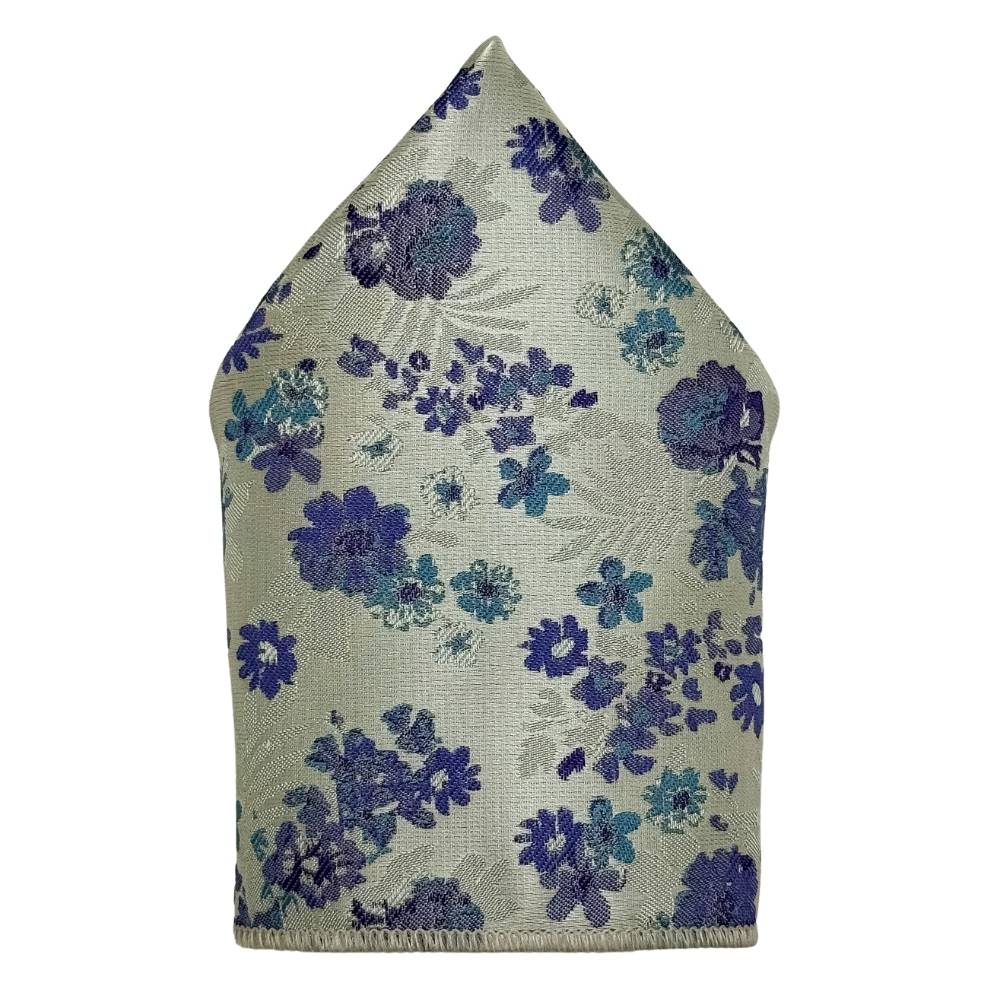 White Microfiber Pocket Square For Men with Purple Floral Design
