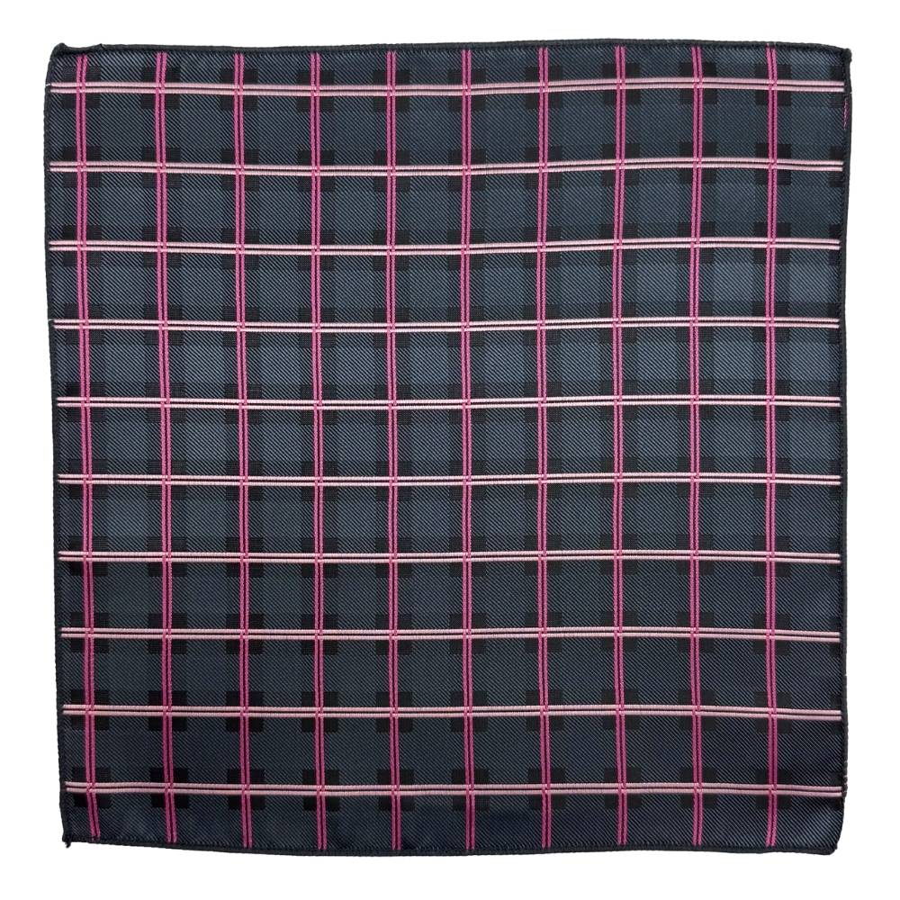 Black Microfiber Pocket Square For Men with Pink Checkered Design