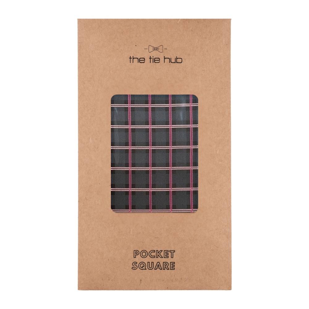 Black Microfiber Pocket Square For Men with Pink Checkered Design