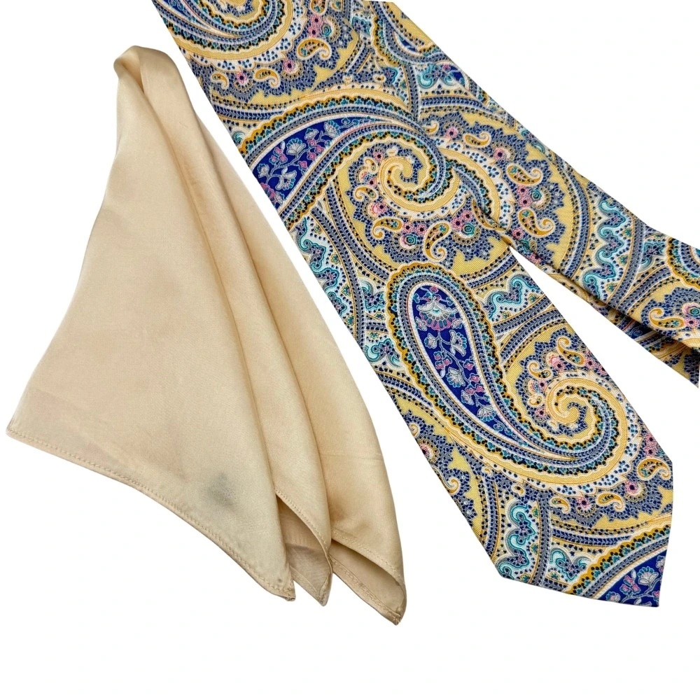 Multicolor Paisley Silk Necktie with Cream Pocket Square Gift Set