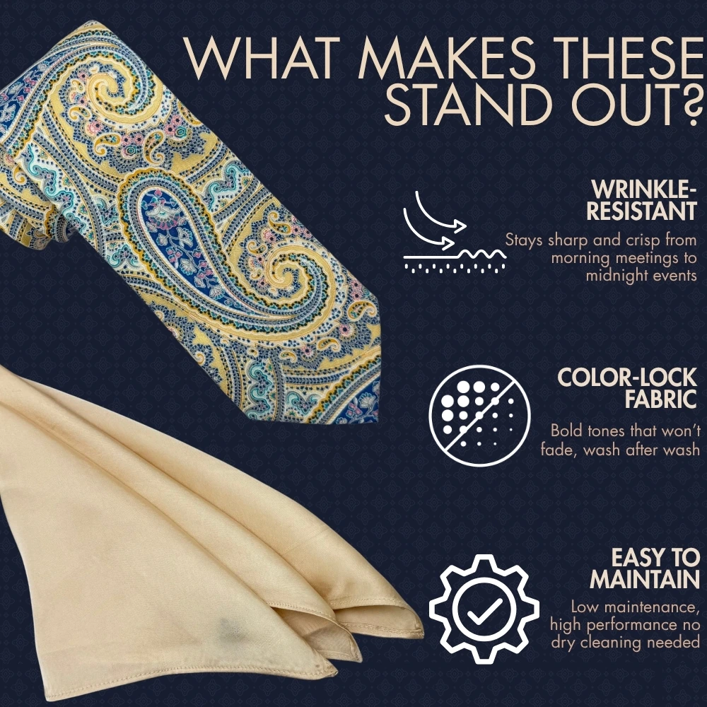 Multicolor Paisley Silk Necktie with Cream Pocket Square Gift Set