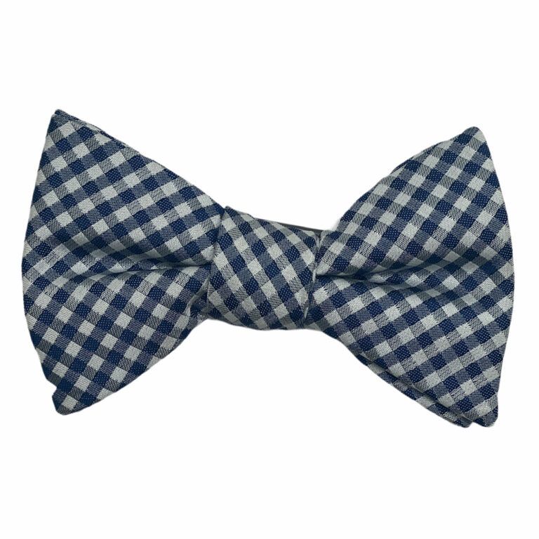 Blue and White Checkered Silk Bowtie