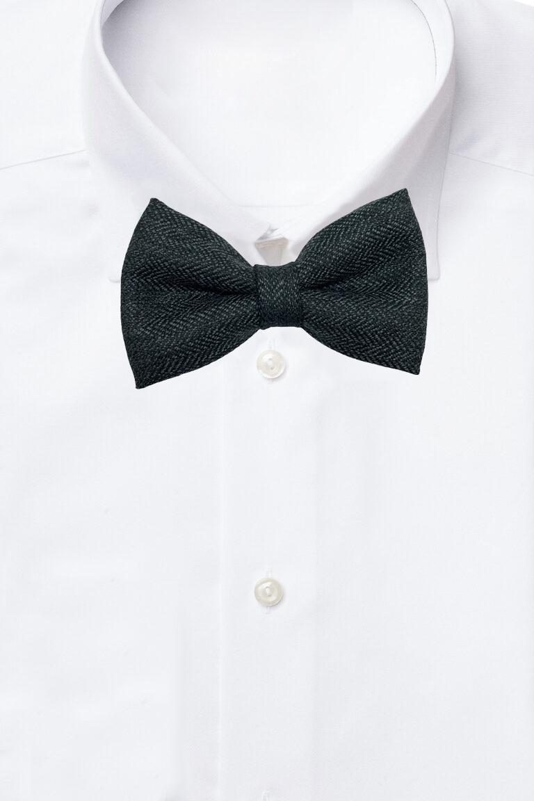 Herringbone Gray Wool Bow Tie