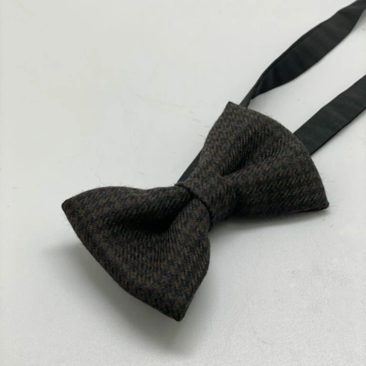 Houndstooth Brown And Grey checkered Wool Bow Tie