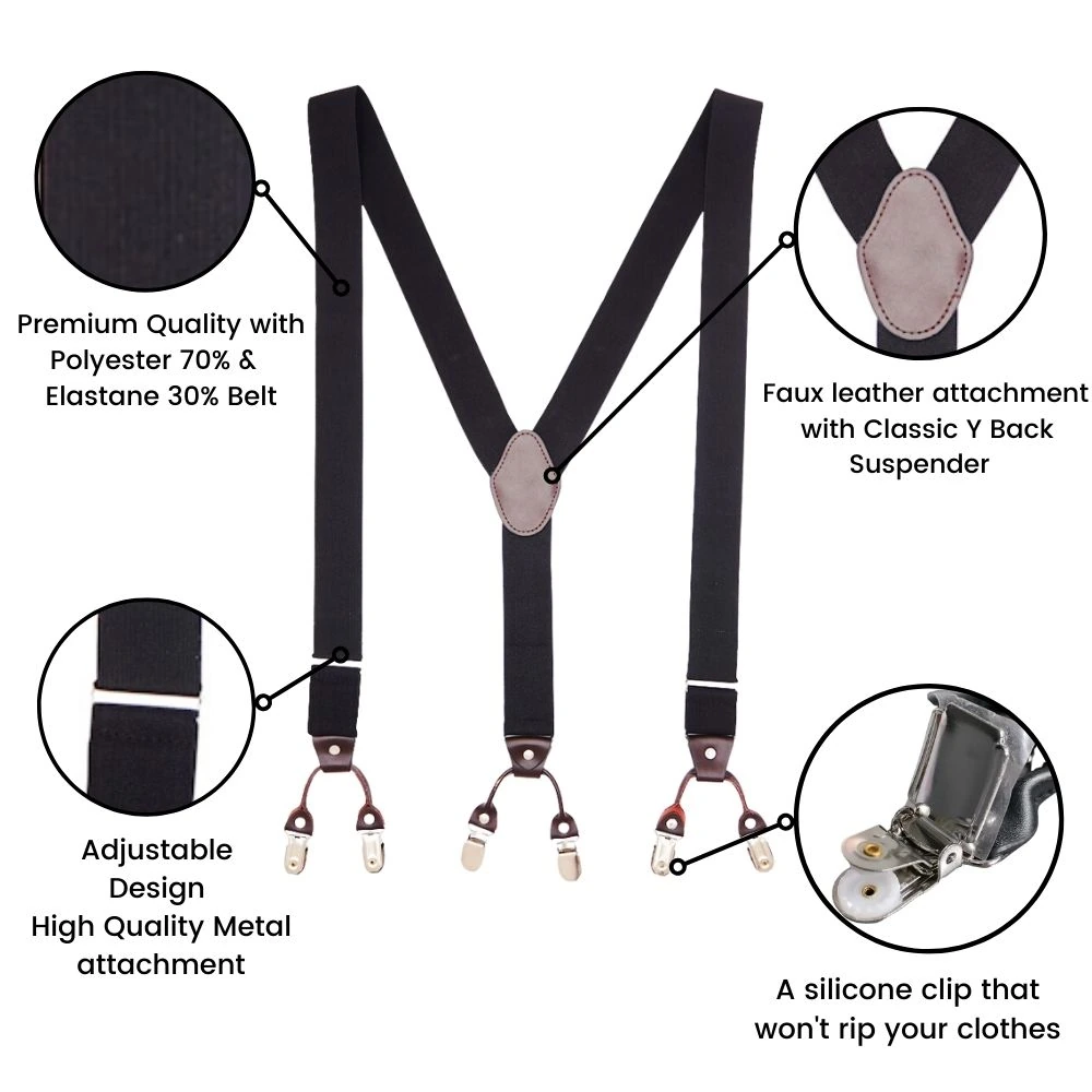 Black Y-Back Clip-On Suspenders for Men