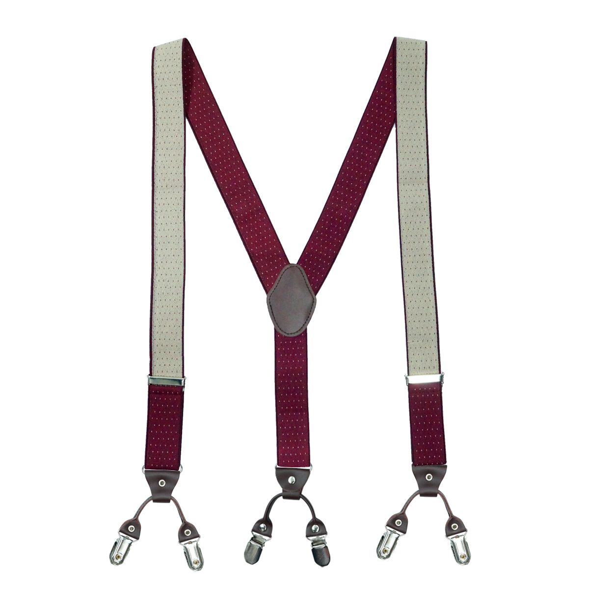 Burgundy Polka Dot Y-Back Clip-On Suspenders for Men