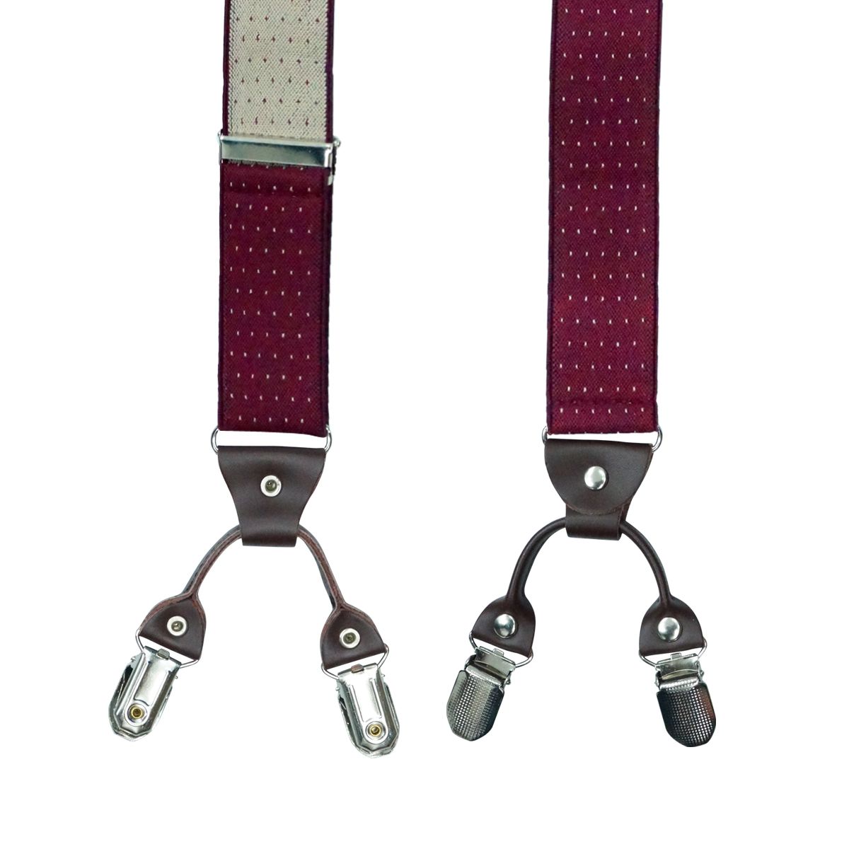 Burgundy Polka Dot Y-Back Clip-On Suspenders for Men