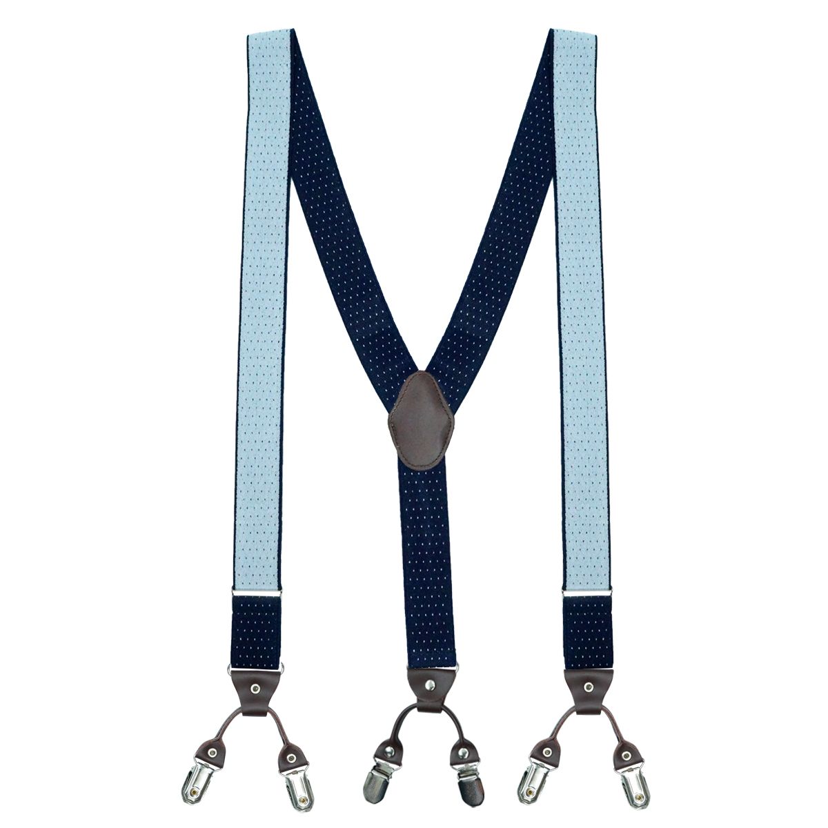 Navy Polka Dot Y-Back Clip-On Suspenders for Men