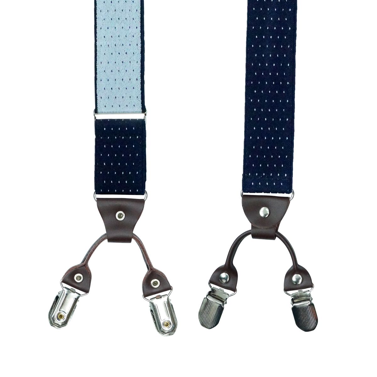 Navy Polka Dot Y-Back Clip-On Suspenders for Men