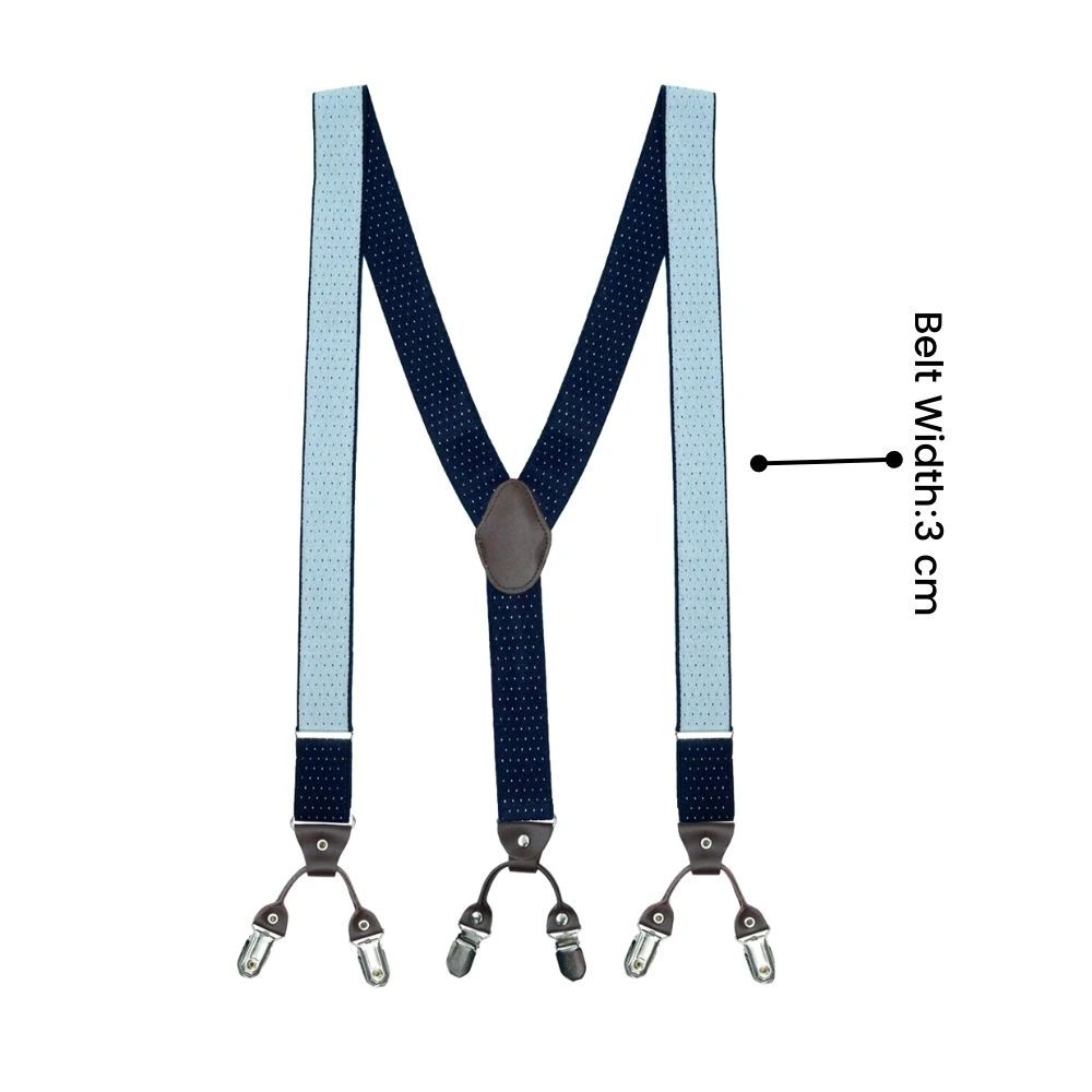 Navy Polka Dot Y-Back Clip-On Suspenders for Men