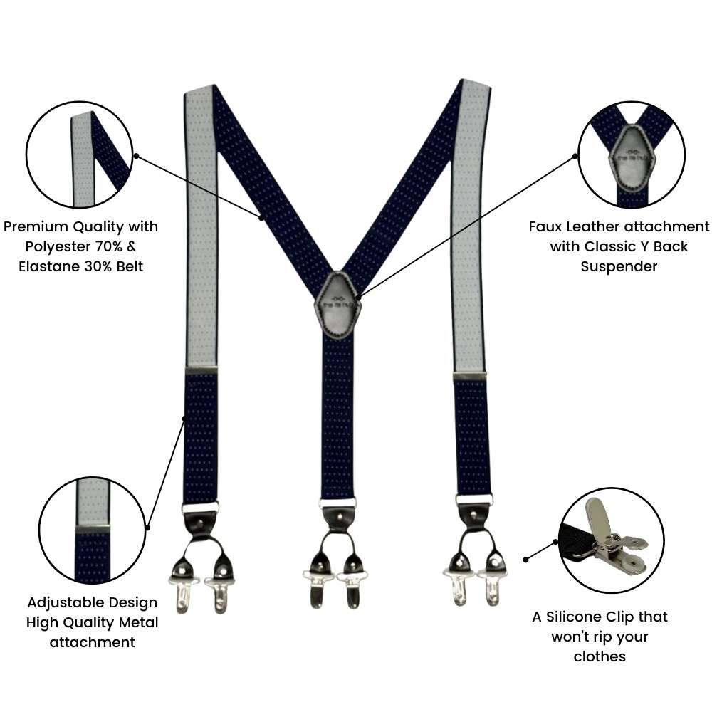 Navy Polka Dot Y-Back Clip-On Suspenders for Men
