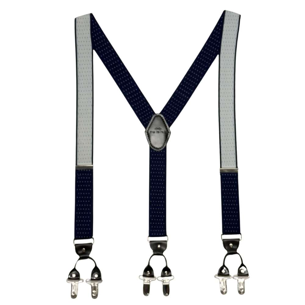 Navy Polka Dot Y-Back Clip-On Suspenders for Men