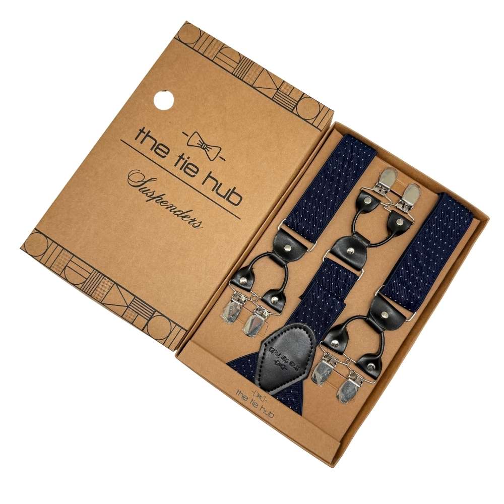Navy Polka Dot Y-Back Clip-On Suspenders for Men