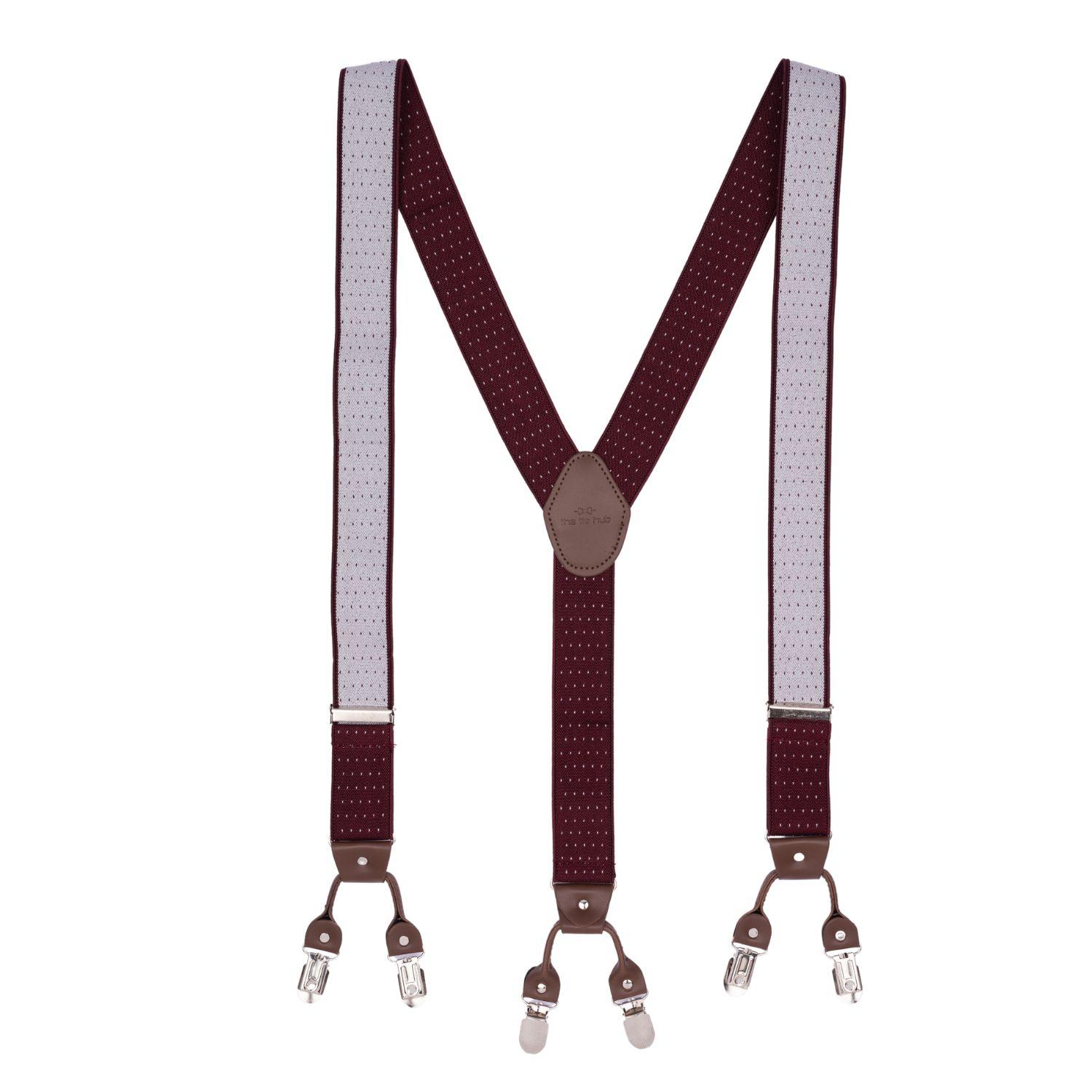 Burgundy Polka Dot Y-Back Clip-On Suspenders for Men