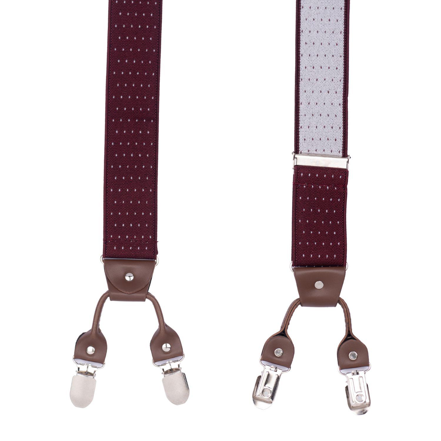 Burgundy Polka Dot Y-Back Clip-On Suspenders for Men