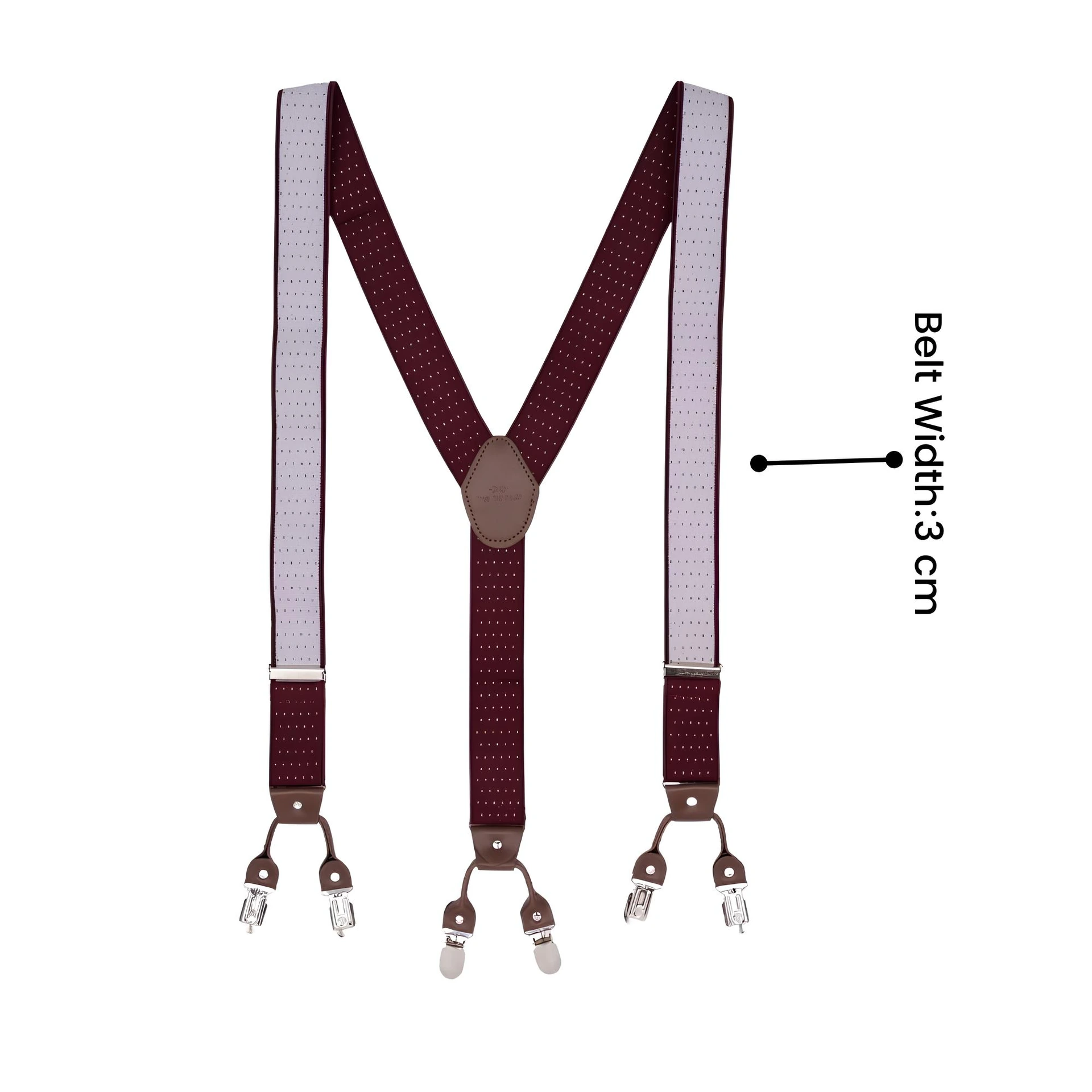 Burgundy Polka Dot Y-Back Clip-On Suspenders for Men