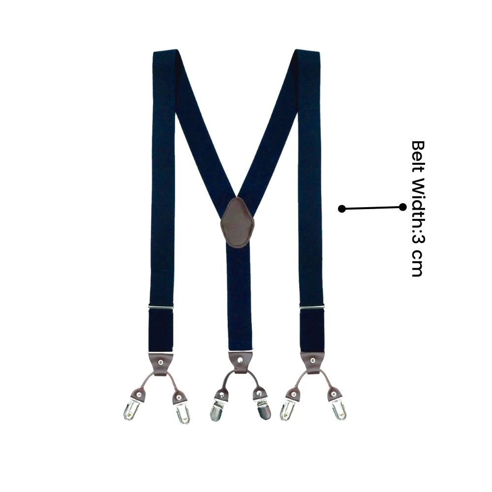 Navy Blue Y-Back Clip-On Suspenders for Men