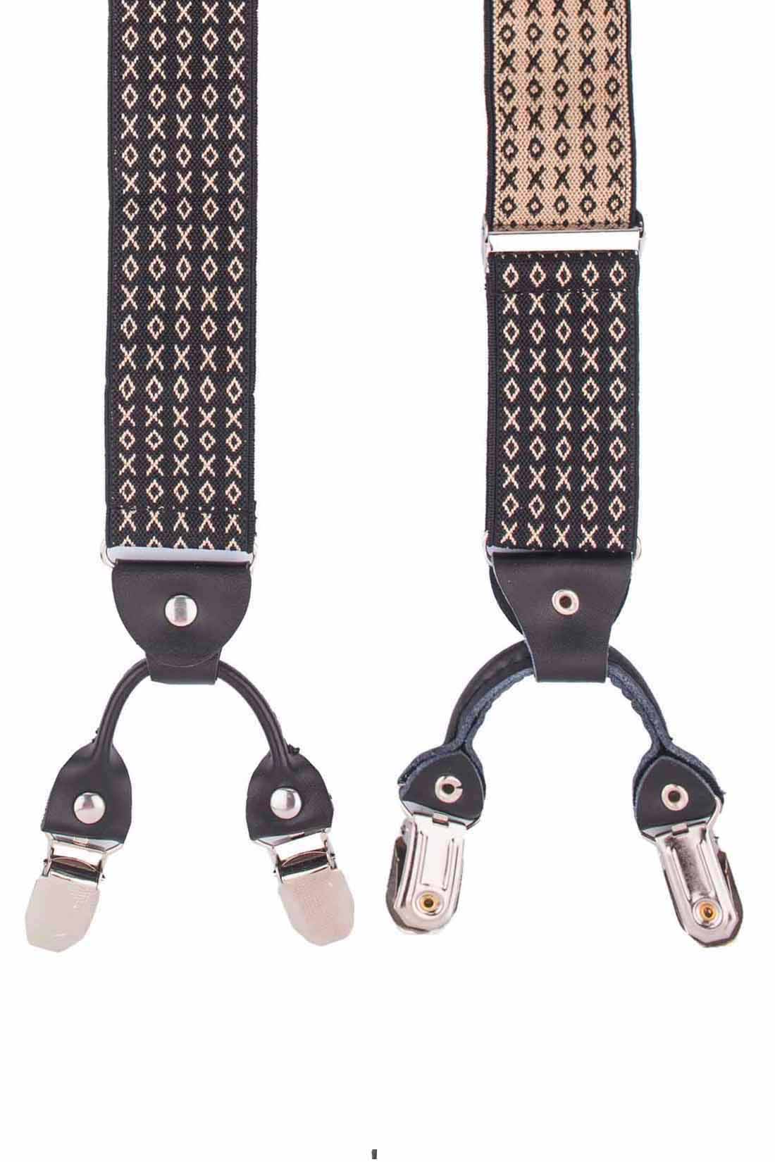 Brown Geometric Y-Back Clip-On Suspenders for Men