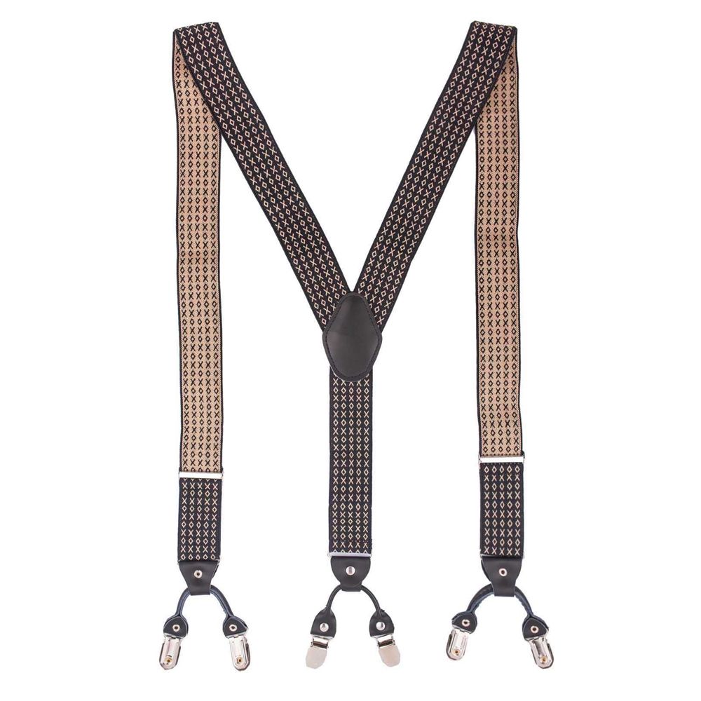 Brown Geometric Y-Back Clip-On Suspenders for Men