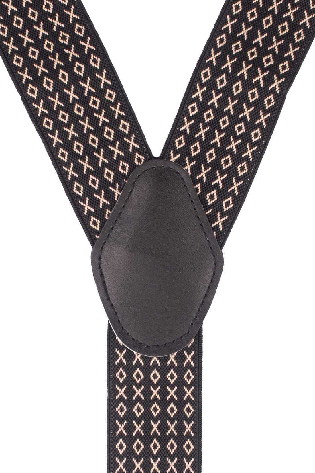 Brown Geometric Y-Back Clip-On Suspenders for Men