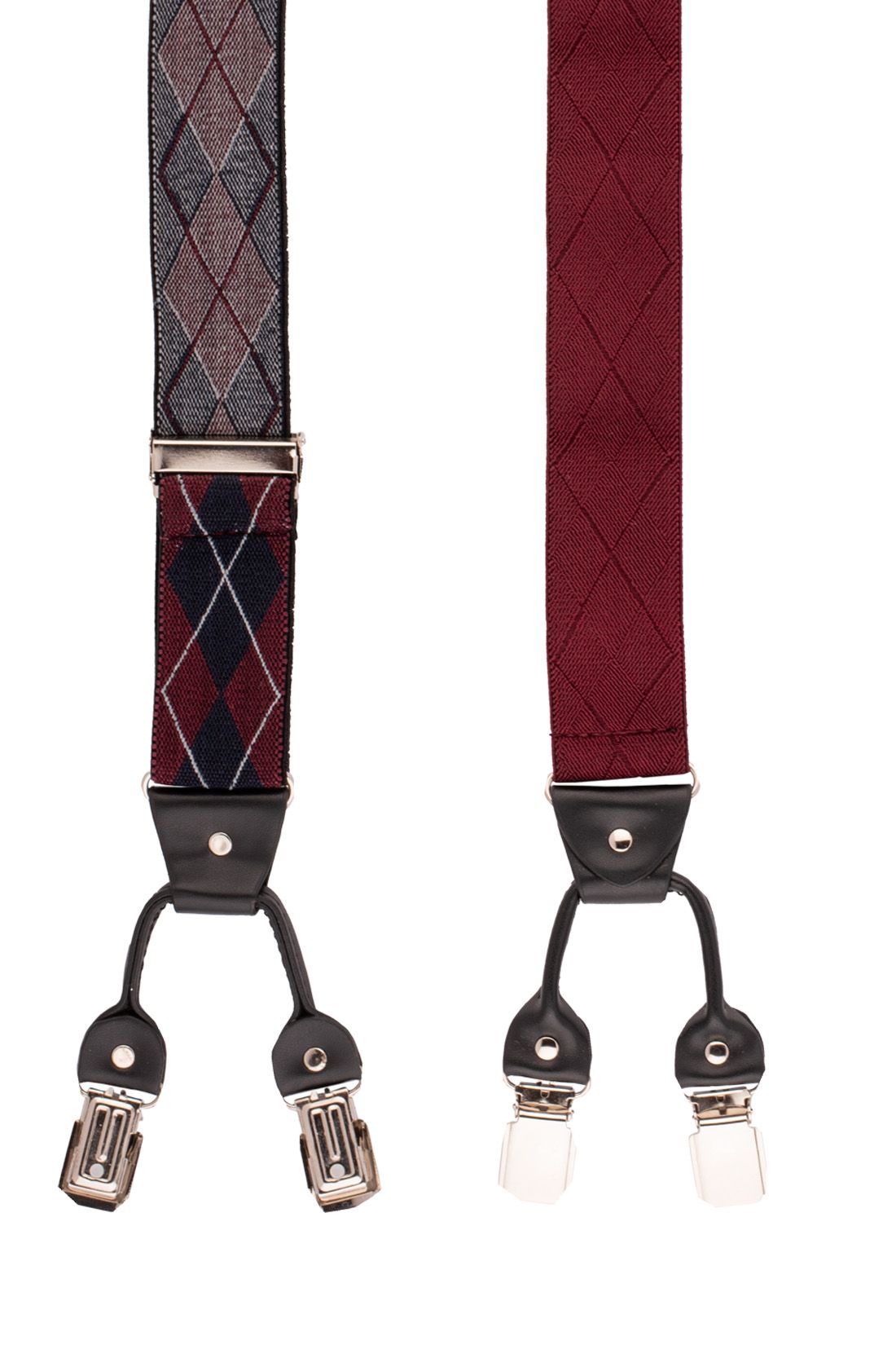 Burgundy Geometric Y-Back Clip-On Suspenders for Men