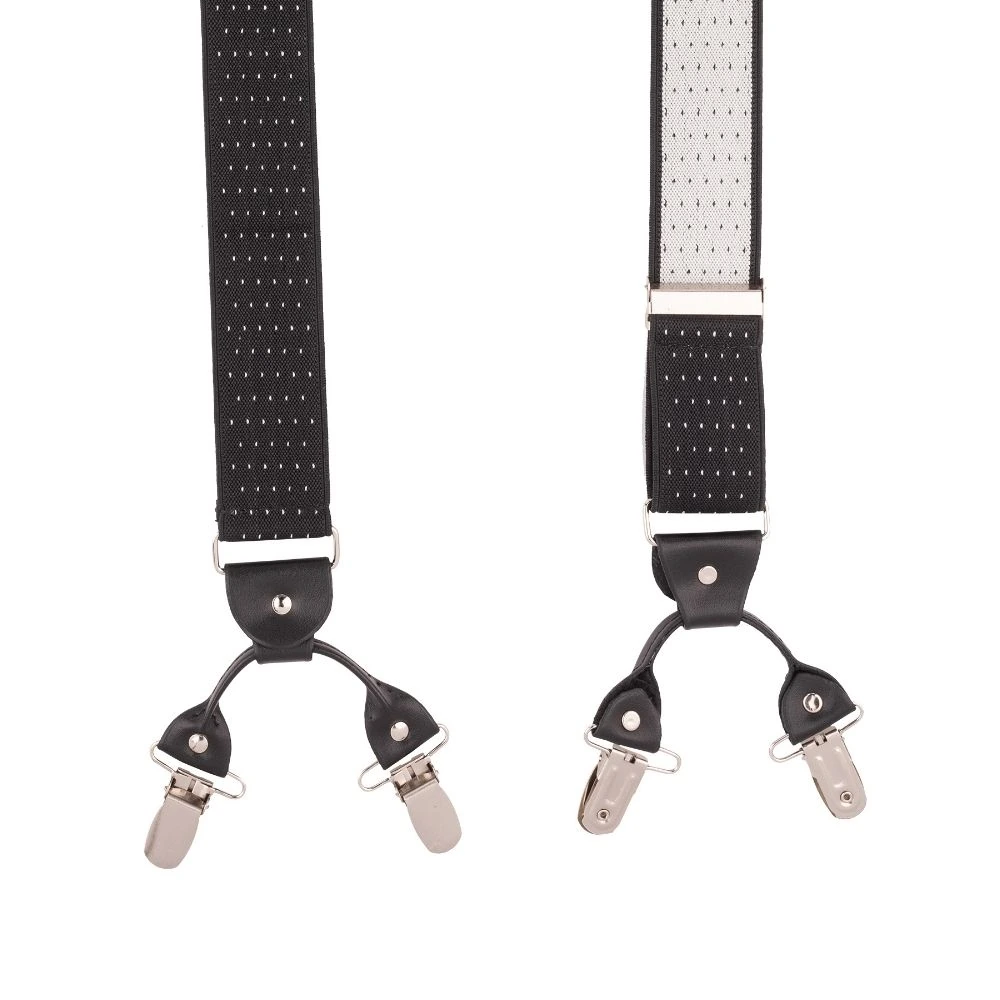 Black Polka Dot Y-Back Clip-On Suspenders for Men