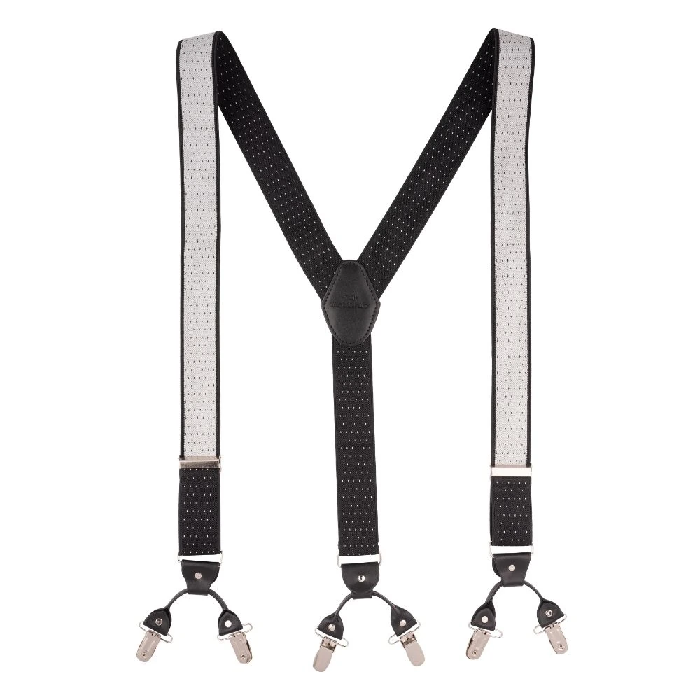 Black Polka Dot Y-Back Clip-On Suspenders for Men