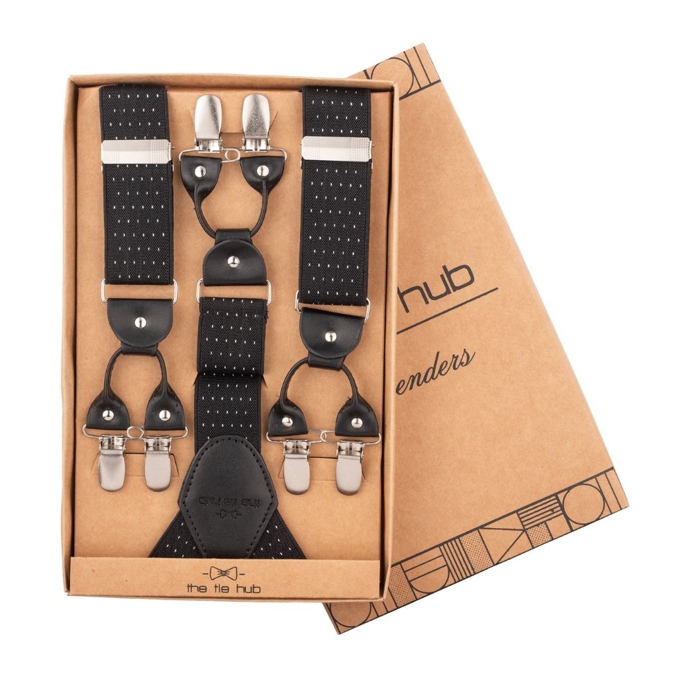 Black Polka Dot Y-Back Clip-On Suspenders for Men