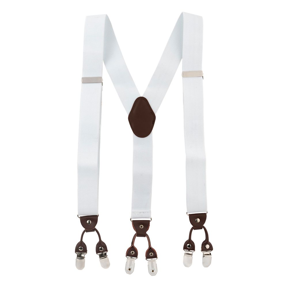 White Y-Back Clip-On Suspenders for Men