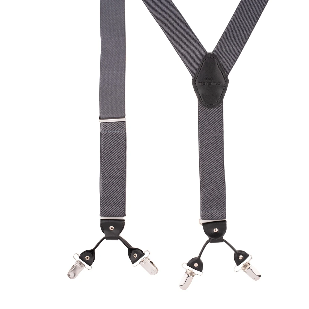 Grey Y-Back Clip-On Suspenders for Men