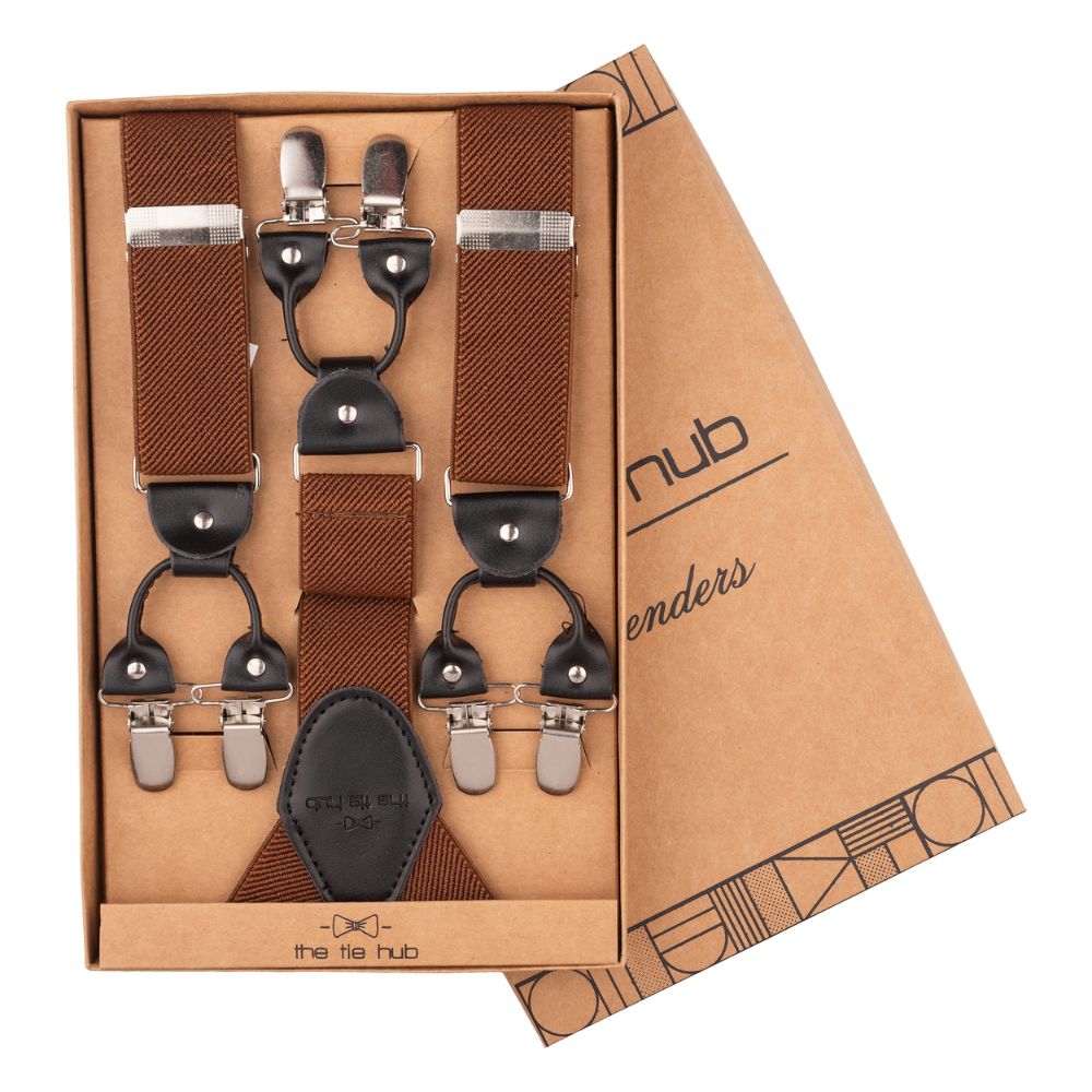 Brown Y-Back Clip-On Suspenders for Men