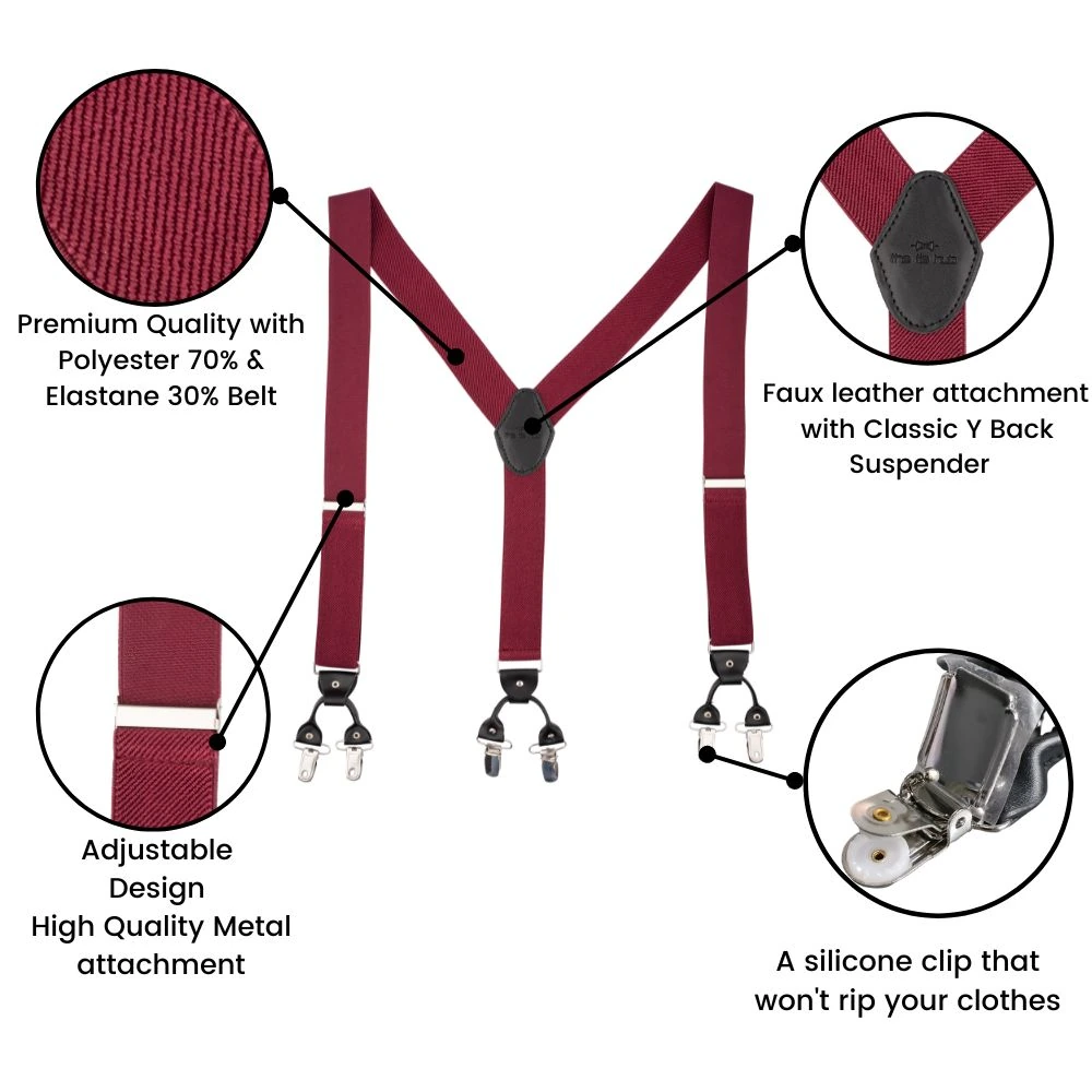 Pink Y-Back Clip-On Suspenders for Men