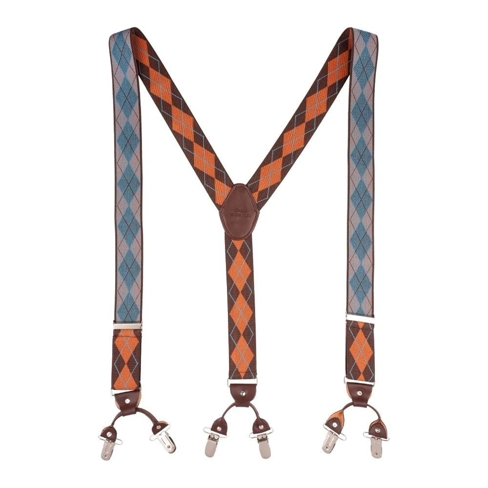 Brown Geometric Y-Back Clip-On Suspenders for Men
