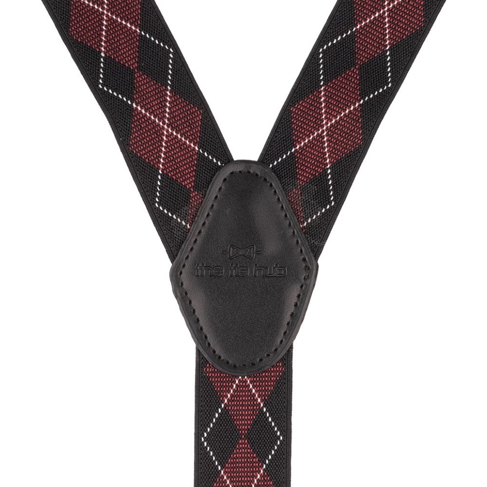 Burgundy Geometric Y-Back Clip-On Suspenders for Men