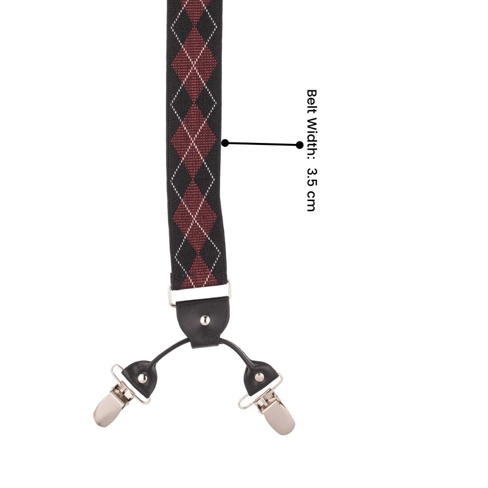 Burgundy Geometric Y-Back Clip-On Suspenders for Men