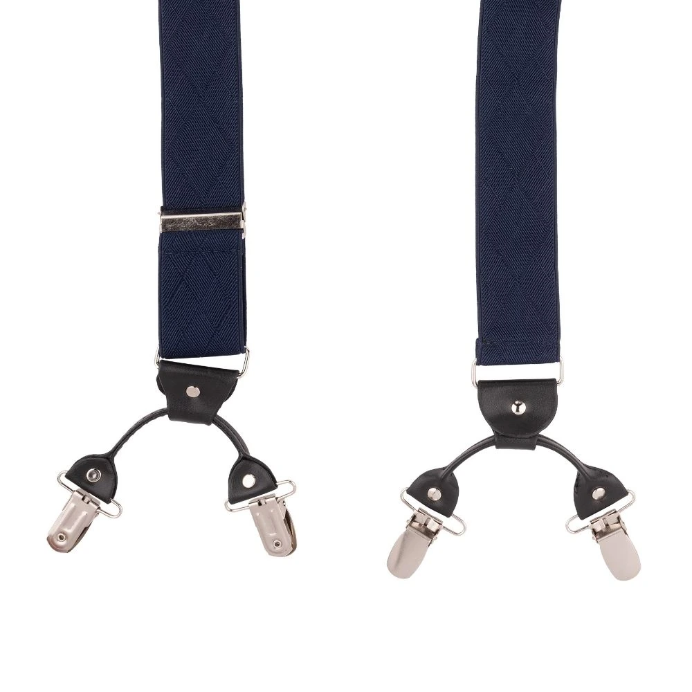 Blue Geometric Y-Back Clip-On Suspenders for Men