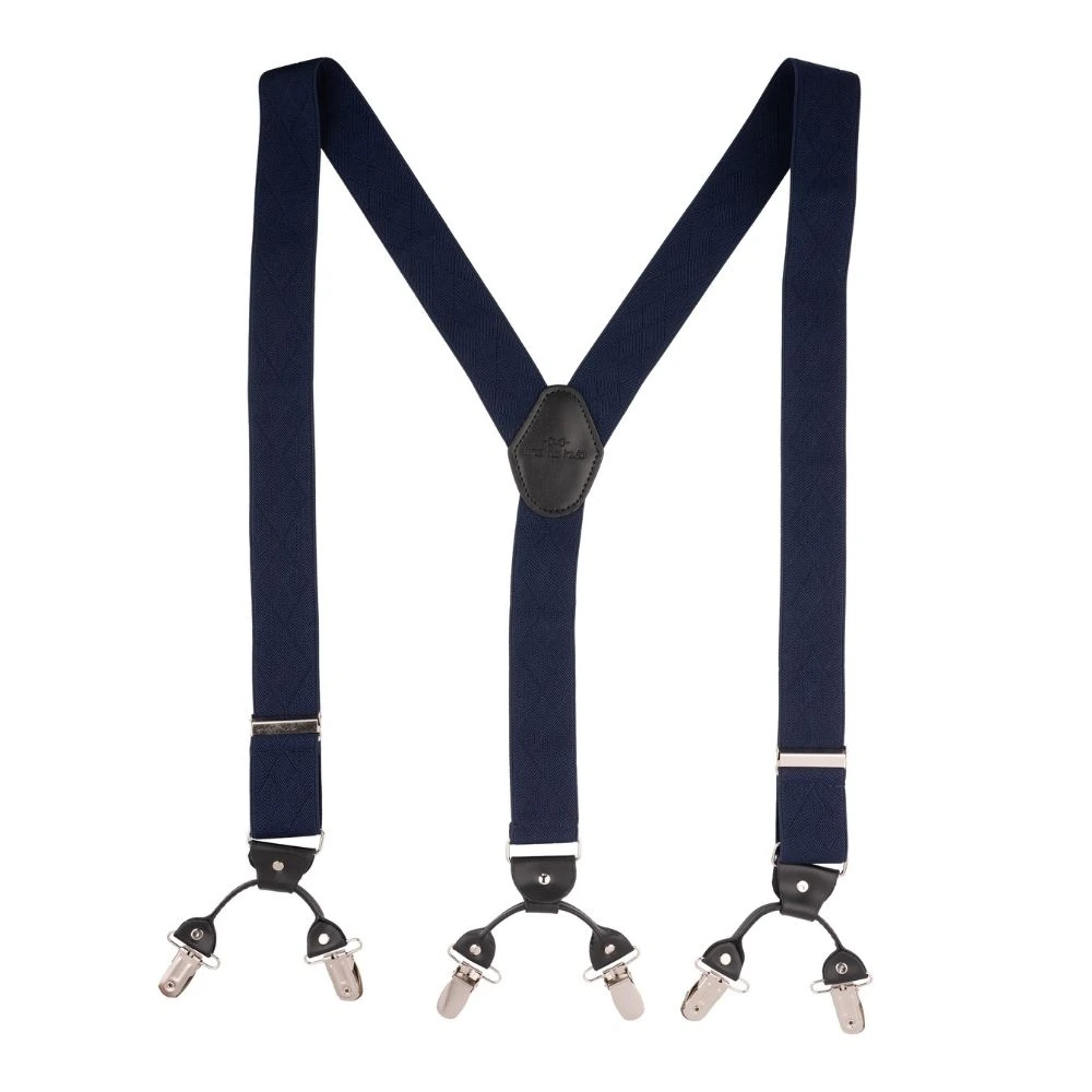 Blue Geometric Y-Back Clip-On Suspenders for Men