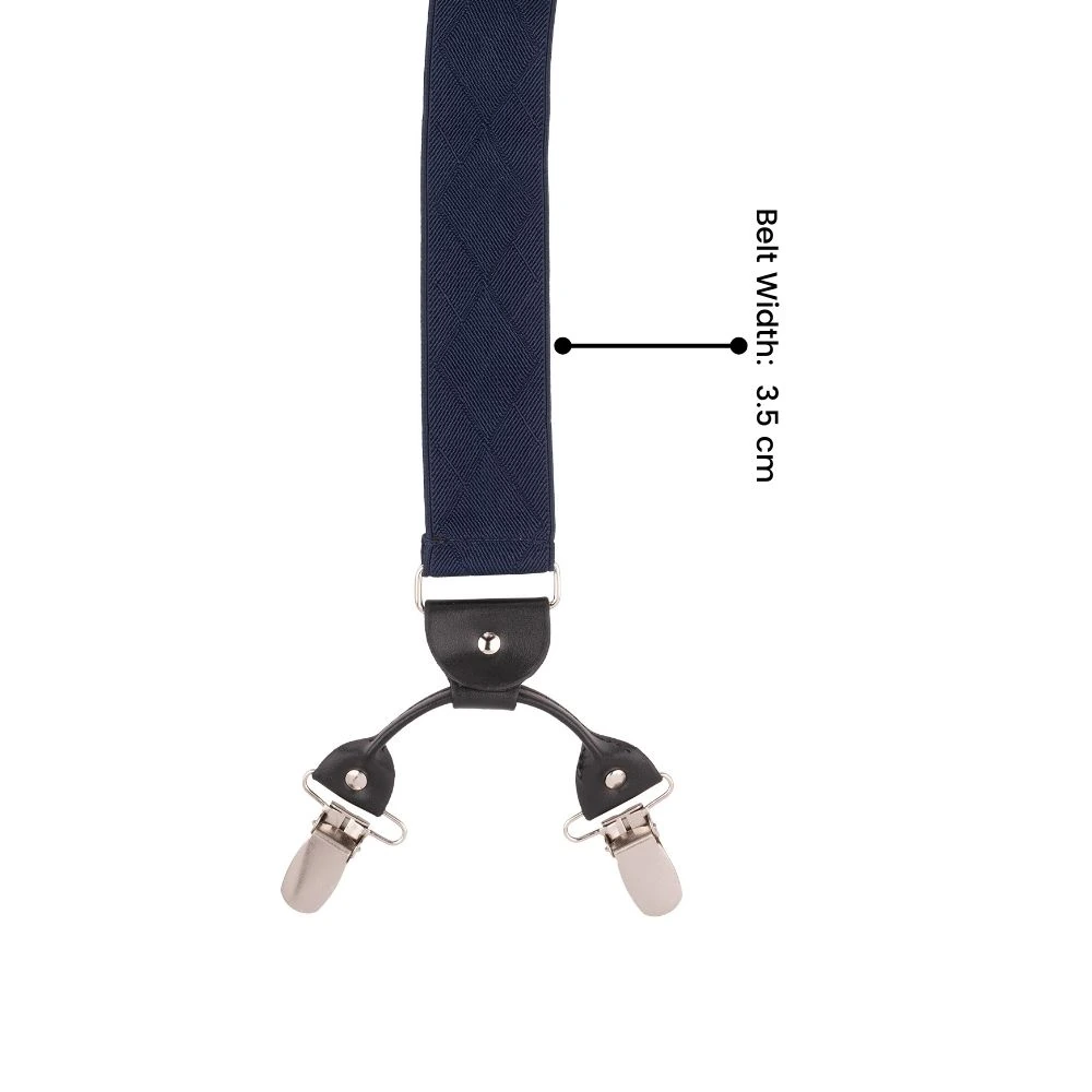 Blue Geometric Y-Back Clip-On Suspenders for Men