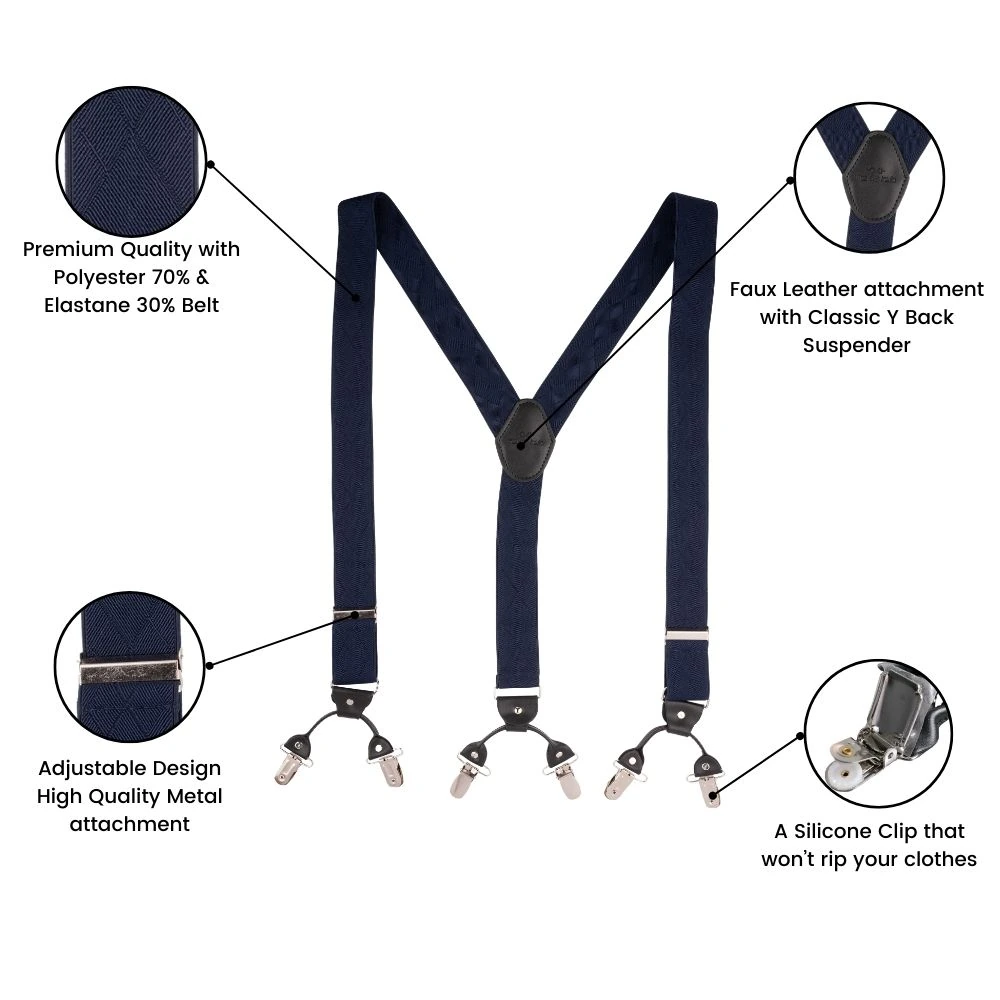 Blue Geometric Y-Back Clip-On Suspenders for Men